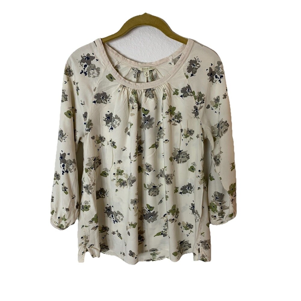 Sonoma Goods For Life Blouse M Floral Multi-Color Peasant Top 3/4 Sleeve